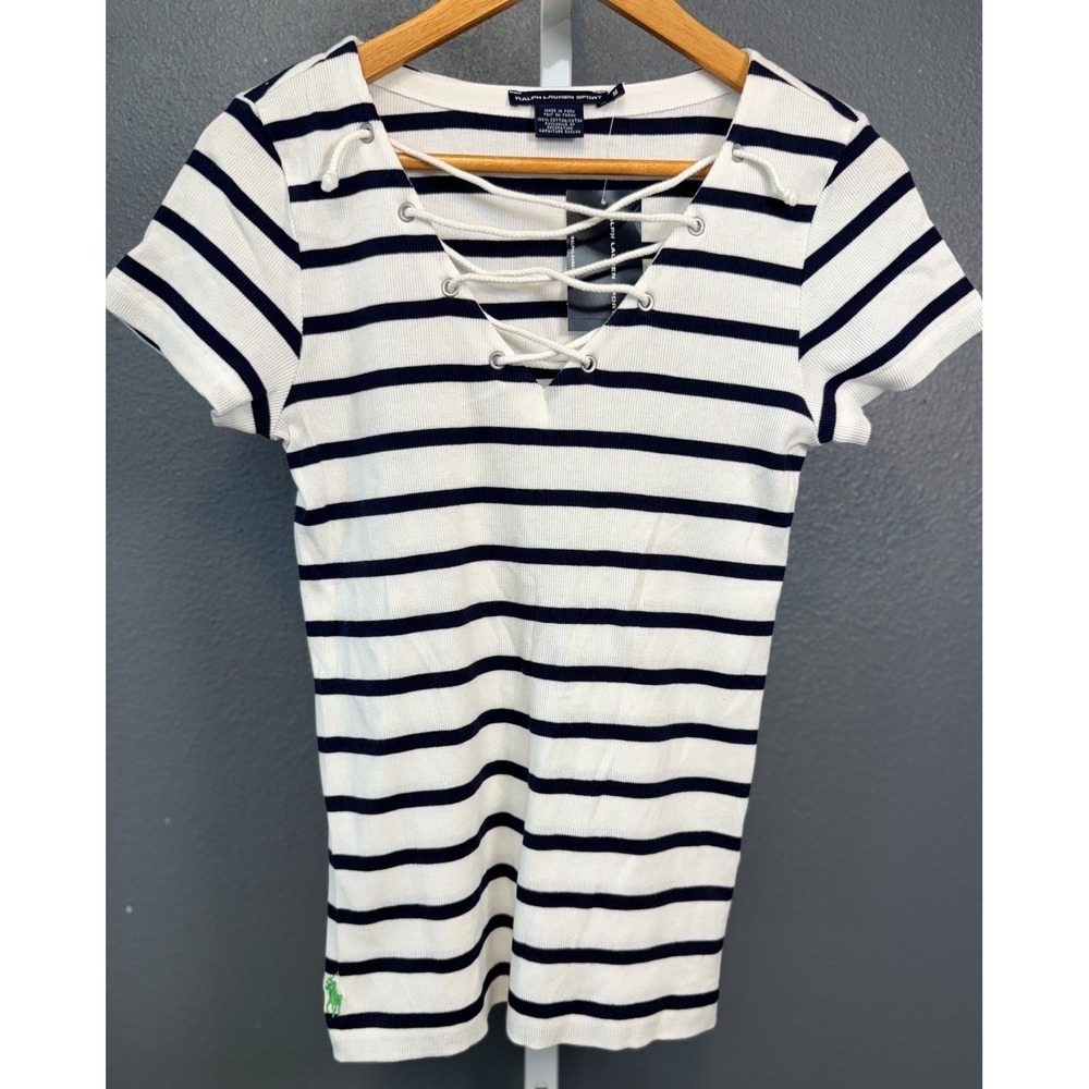 New Vintage Ralph Lauren Sport Women's Nautical Striped Navy/White Size Medium